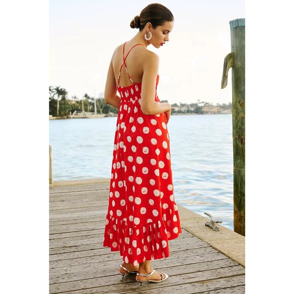 nwt ANTHROPOLOGIE PLENTY by TRACY REESE sz XL High Low ruffle dress red white - Picture 3 of 3